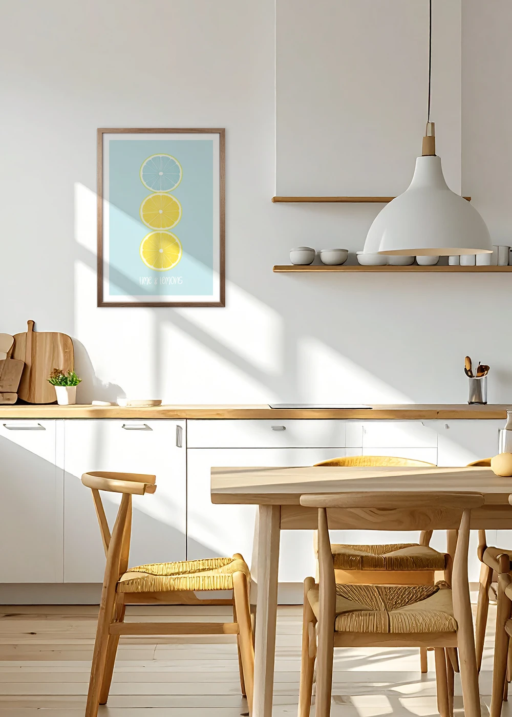 Inspiration Küche: Lime & Lemons – stylisches Küchenposter in Pastelltönen im Eiche-Rahmen