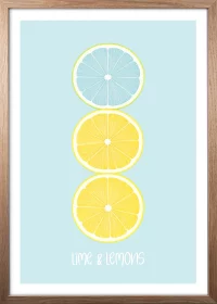 Lime & Lemons – stylisches Küchenposter in Pastelltönen im Eiche-Rahmen